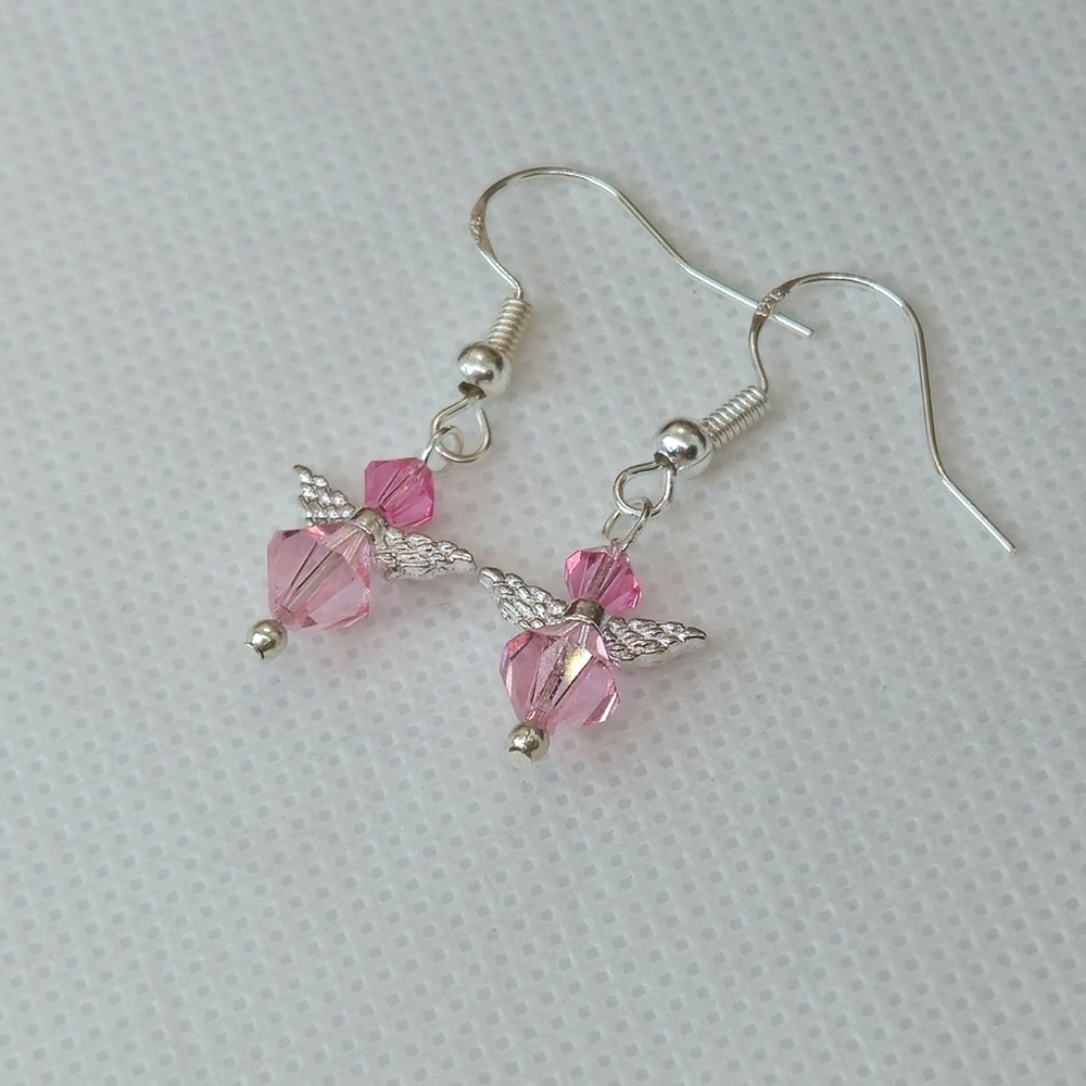 Handmade Pink AB Crystal Guardian Angel Sterling Silver Earrings Handmade by me! - Picture 10 of 14